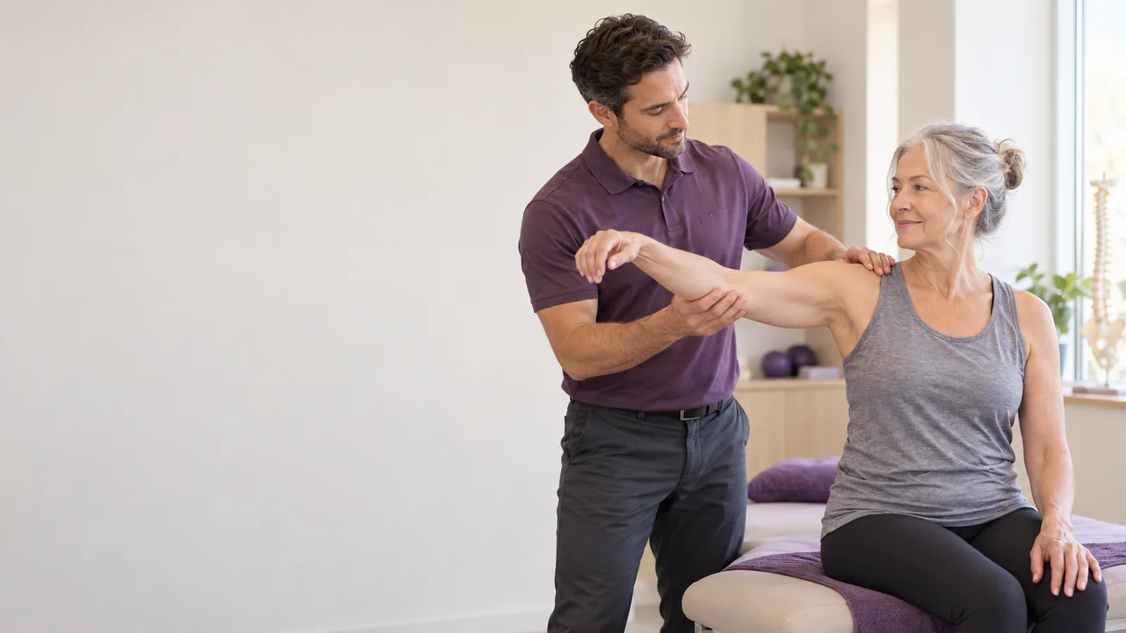 Physiotherapist guiding a shoulder exercise