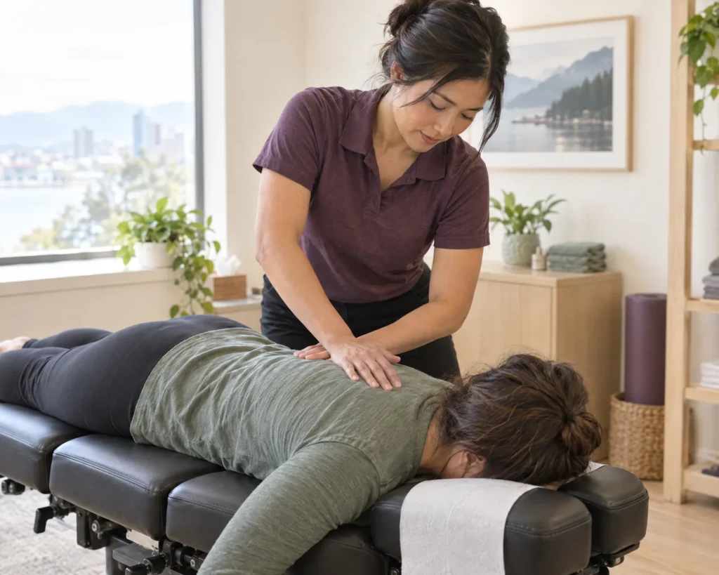 Chiropractor performing a gentle spinal mobilization