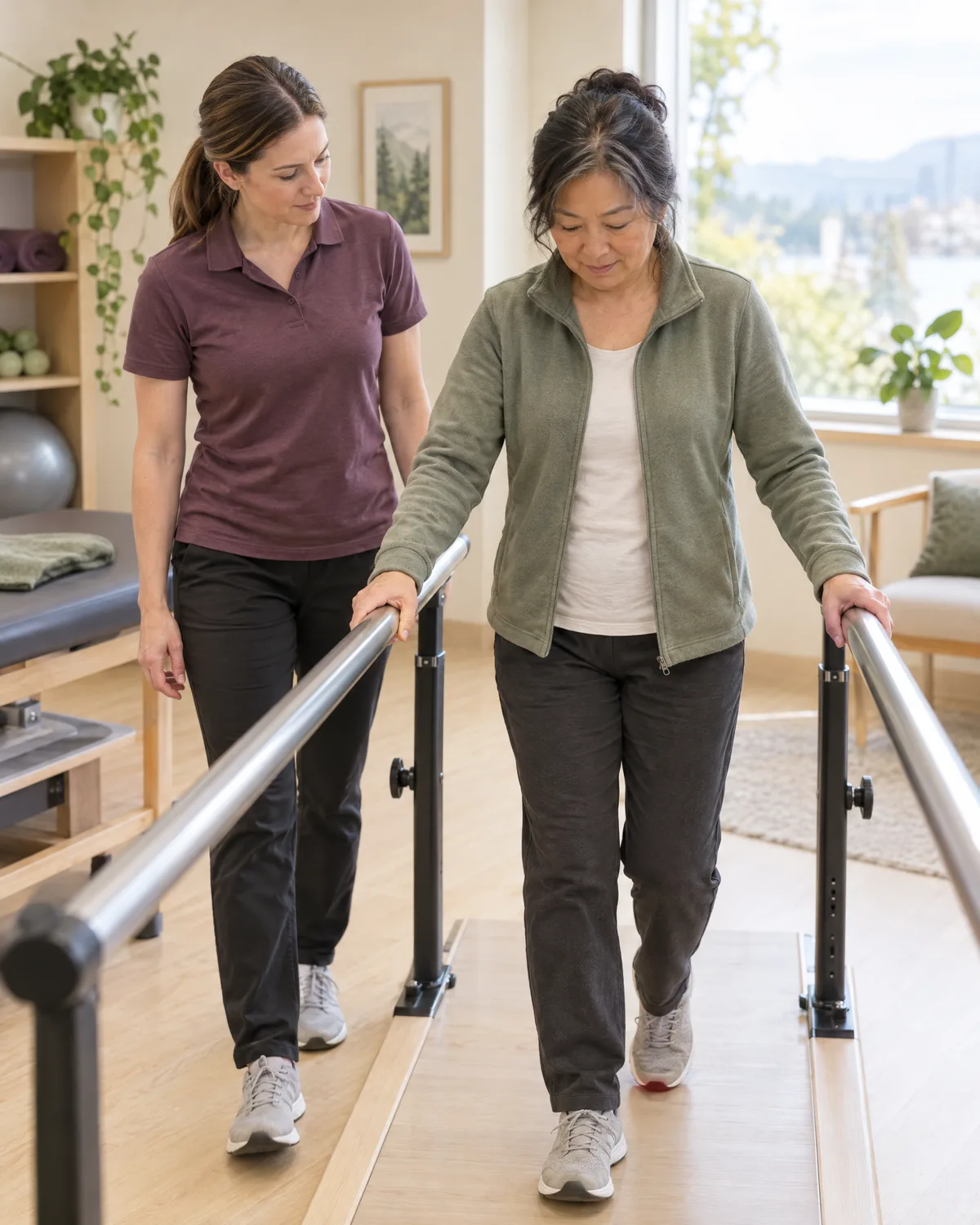 Gait training with a physiotherapist